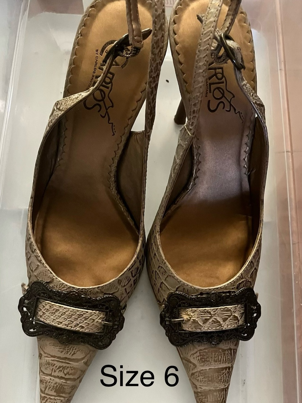 Gold Textured Pointed-Toe Slingback Heels - Picture 2 of 2